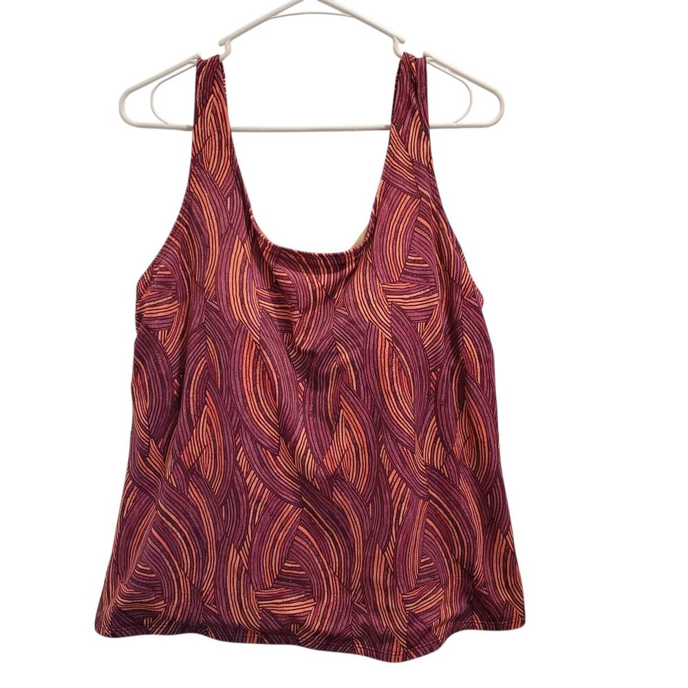 LL Bean Womens Size 18 Purple Print Tankini Swim Top UPF 50+ Built-in Bra